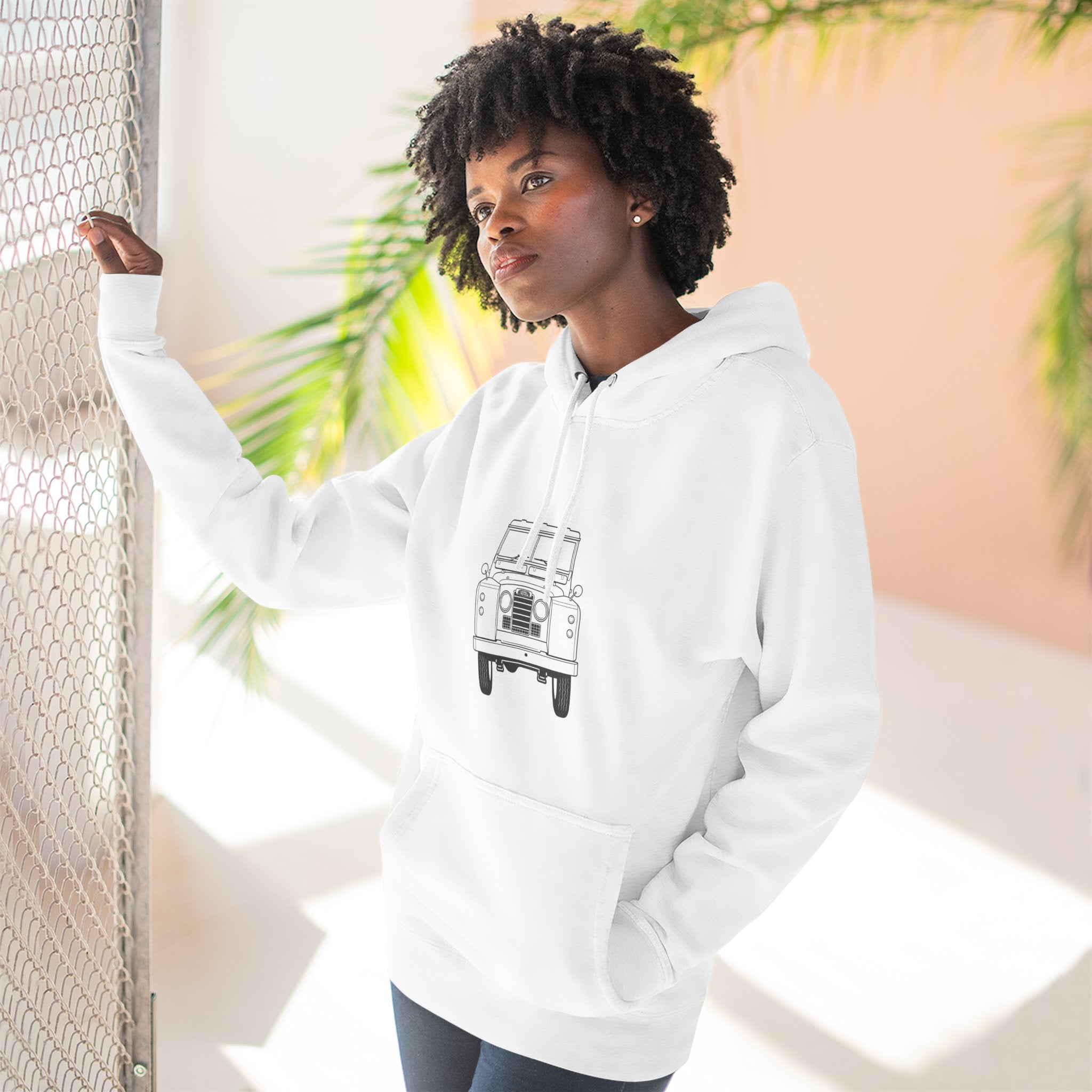 Land Rover Series Line Drawing Hoodie — Front & Rear Classic British 4x4
