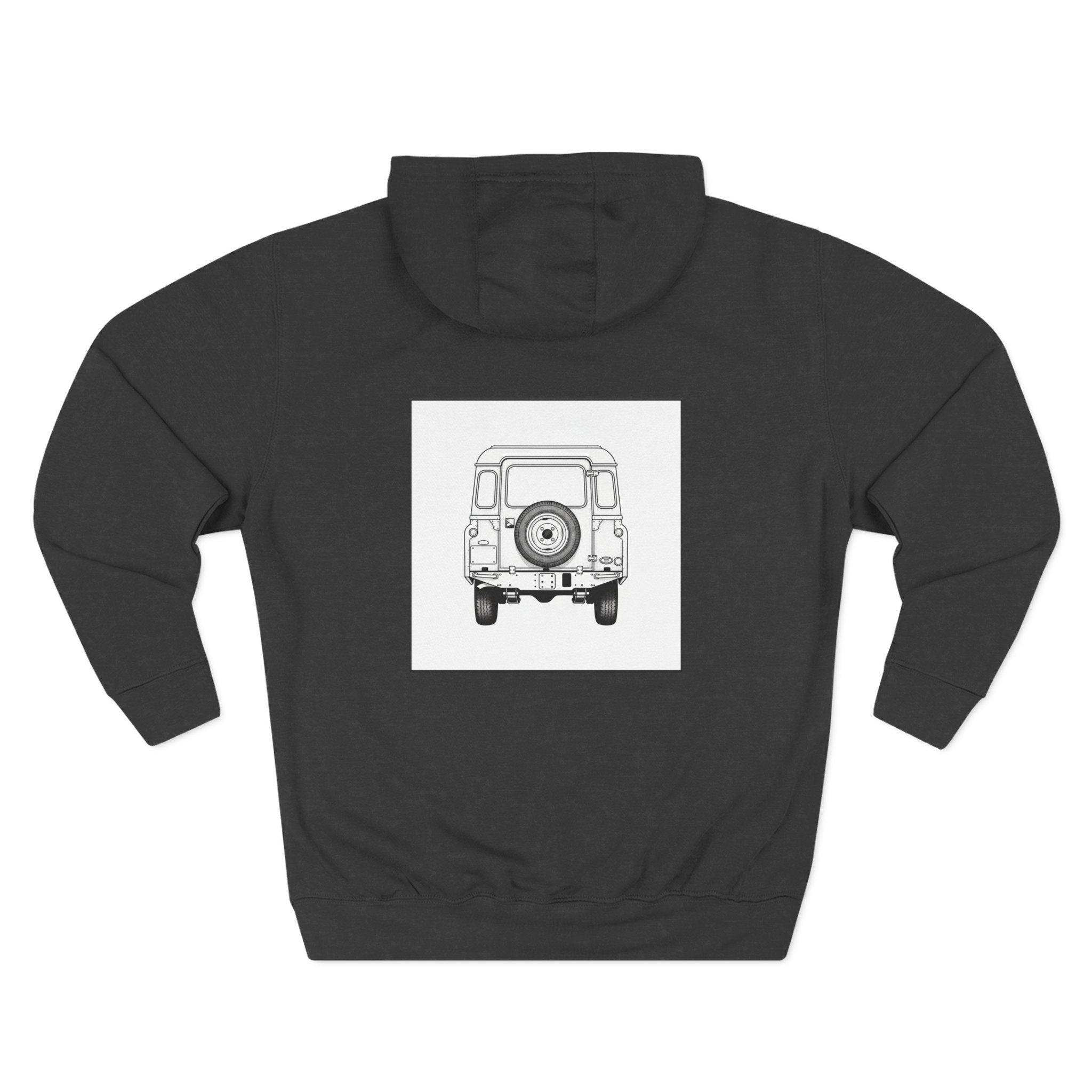 Land Rover Series Line Drawing Hoodie — Front & Rear Classic British 4x4