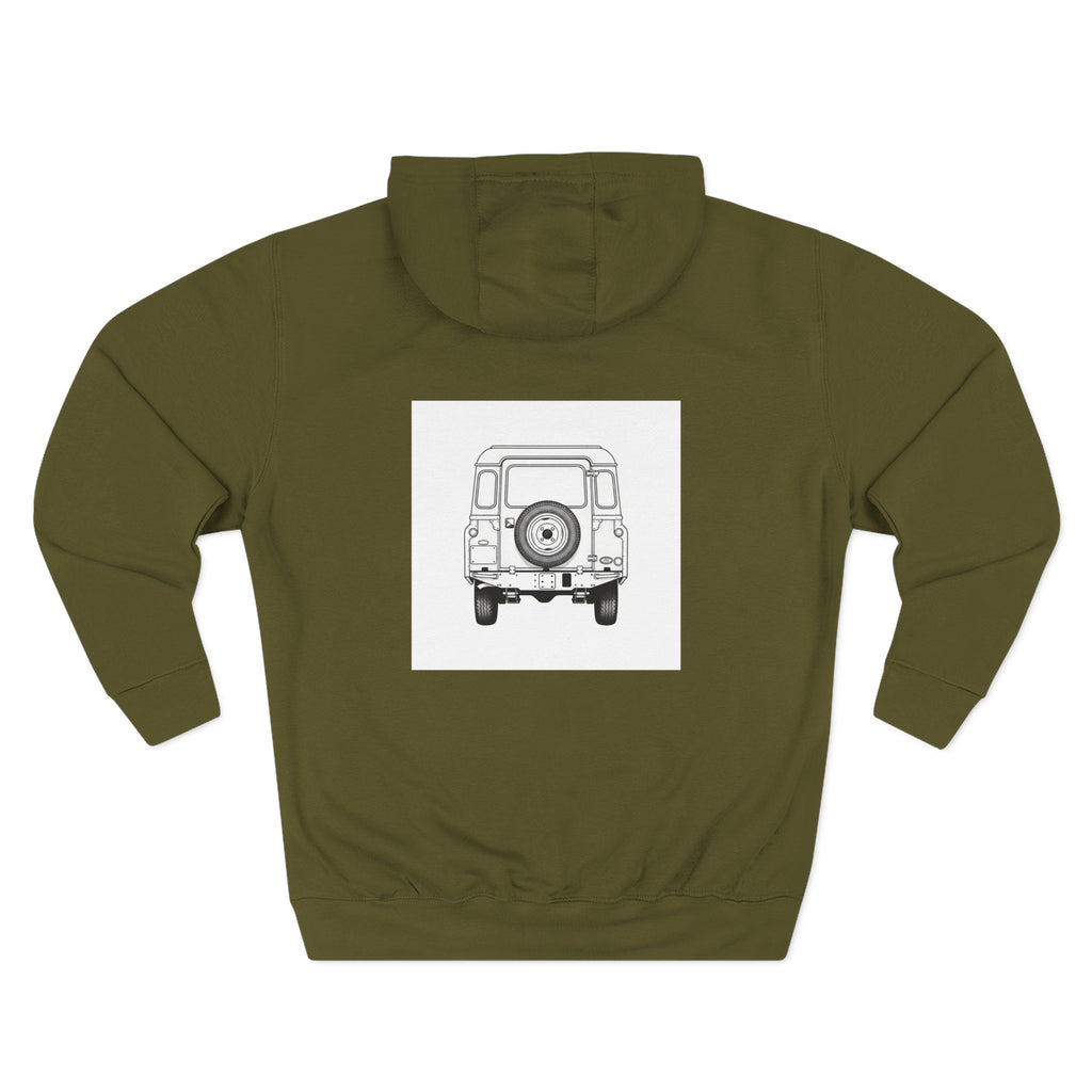 Land Rover Series Line Drawing Hoodie — Front & Rear Classic British 4x4