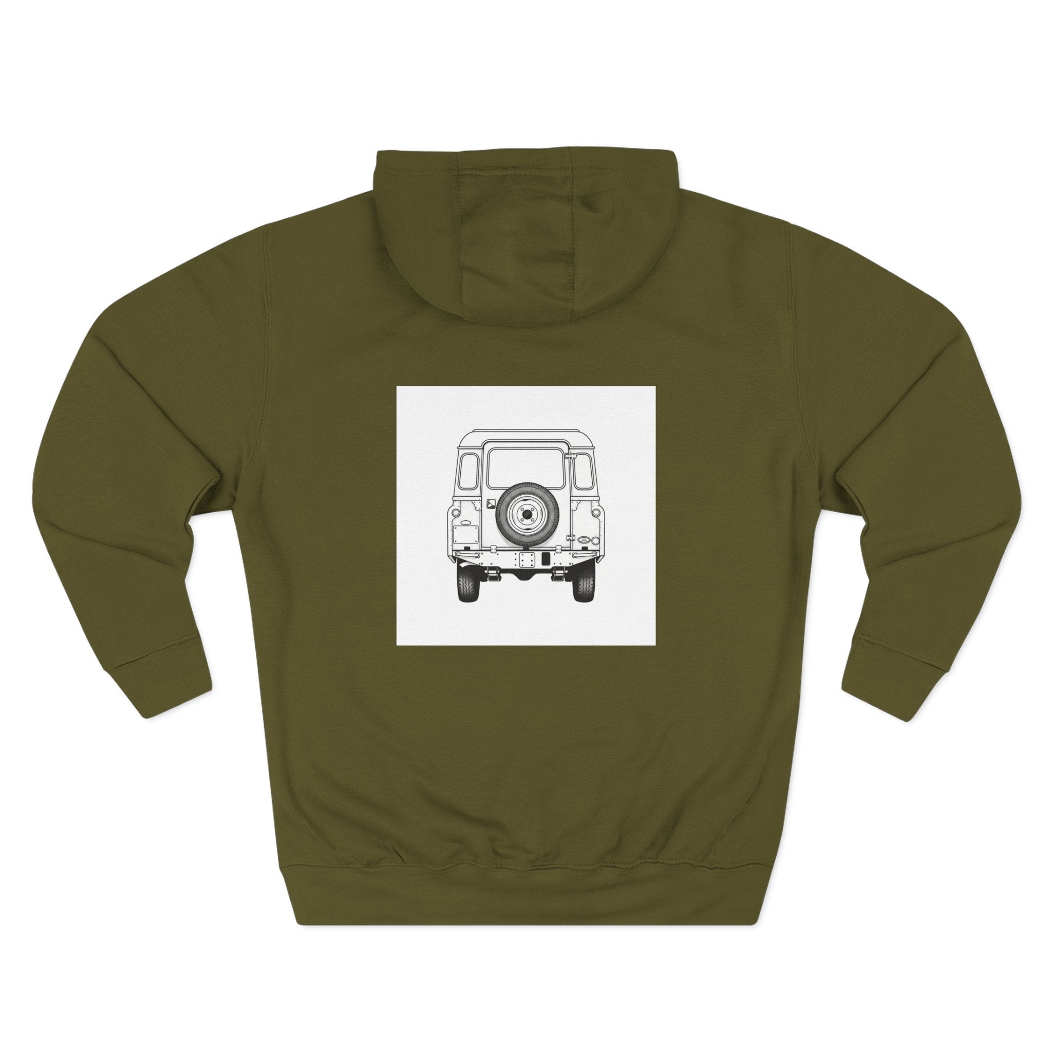 Land Rover Series Line Drawing Hoodie — Front & Rear Classic British 4x4