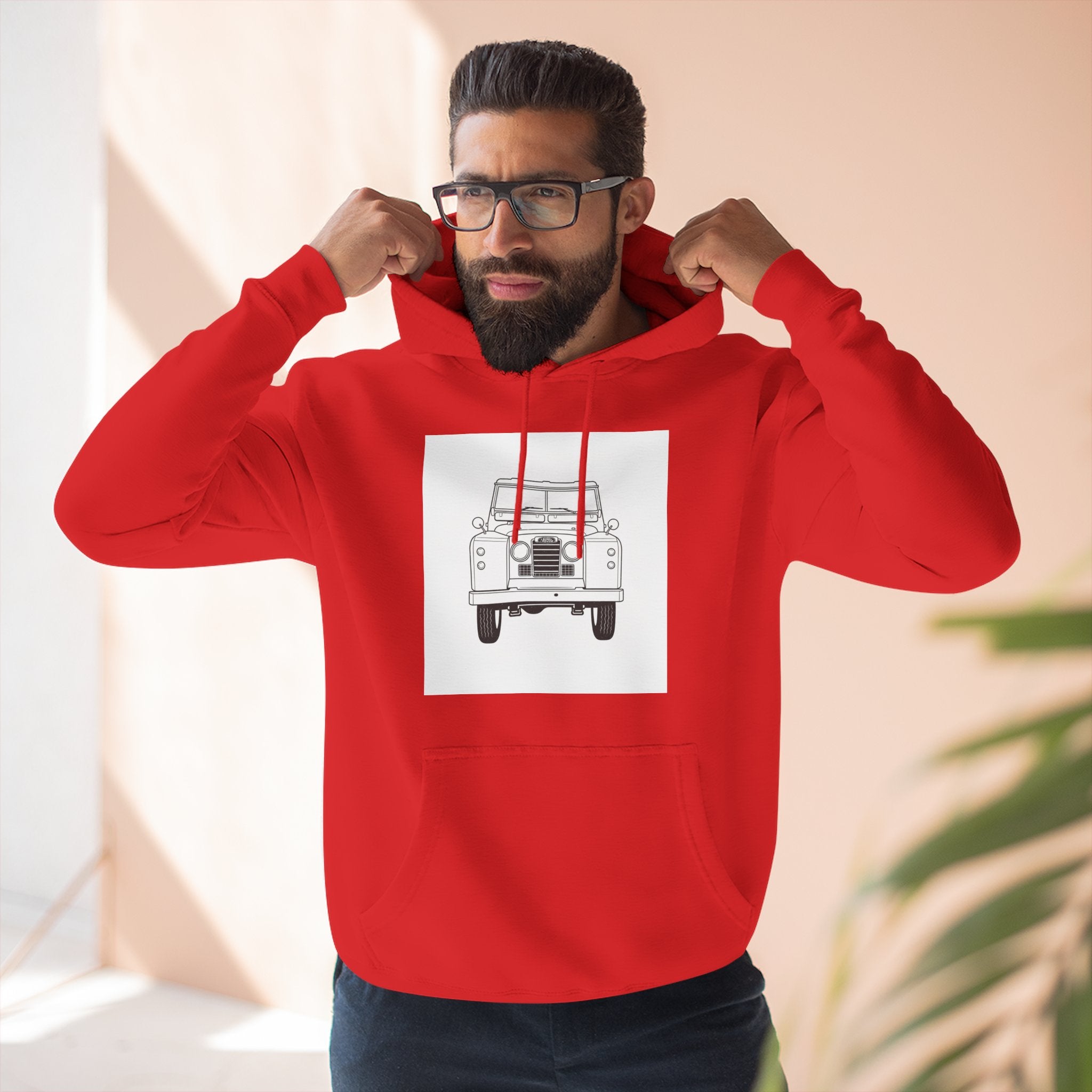 Land Rover Series Line Drawing Hoodie — Front & Rear Classic British 4x4