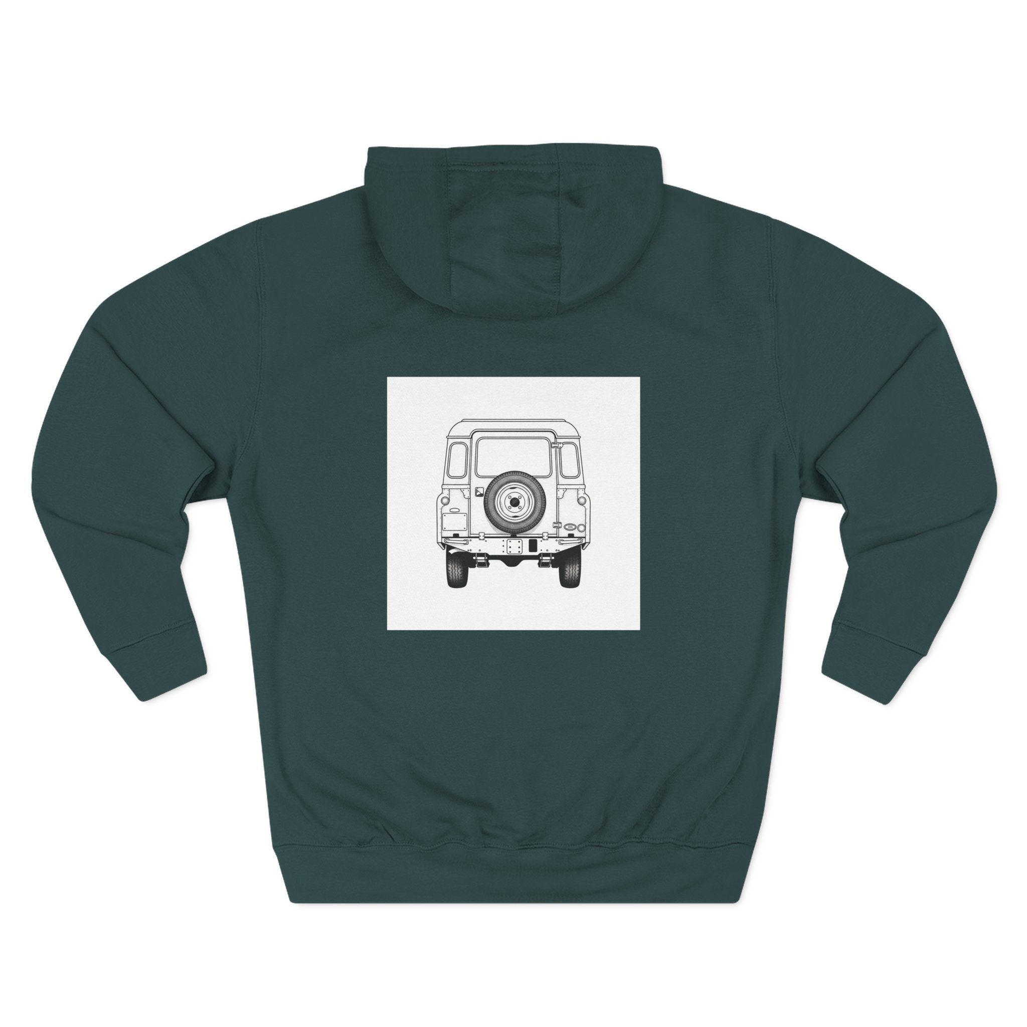 Land Rover Series Line Drawing Hoodie — Front & Rear Classic British 4x4
