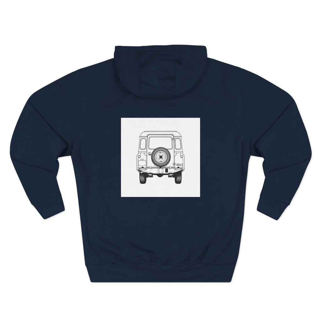 Land Rover Series Line Drawing Hoodie — Front & Rear Classic British 4x4