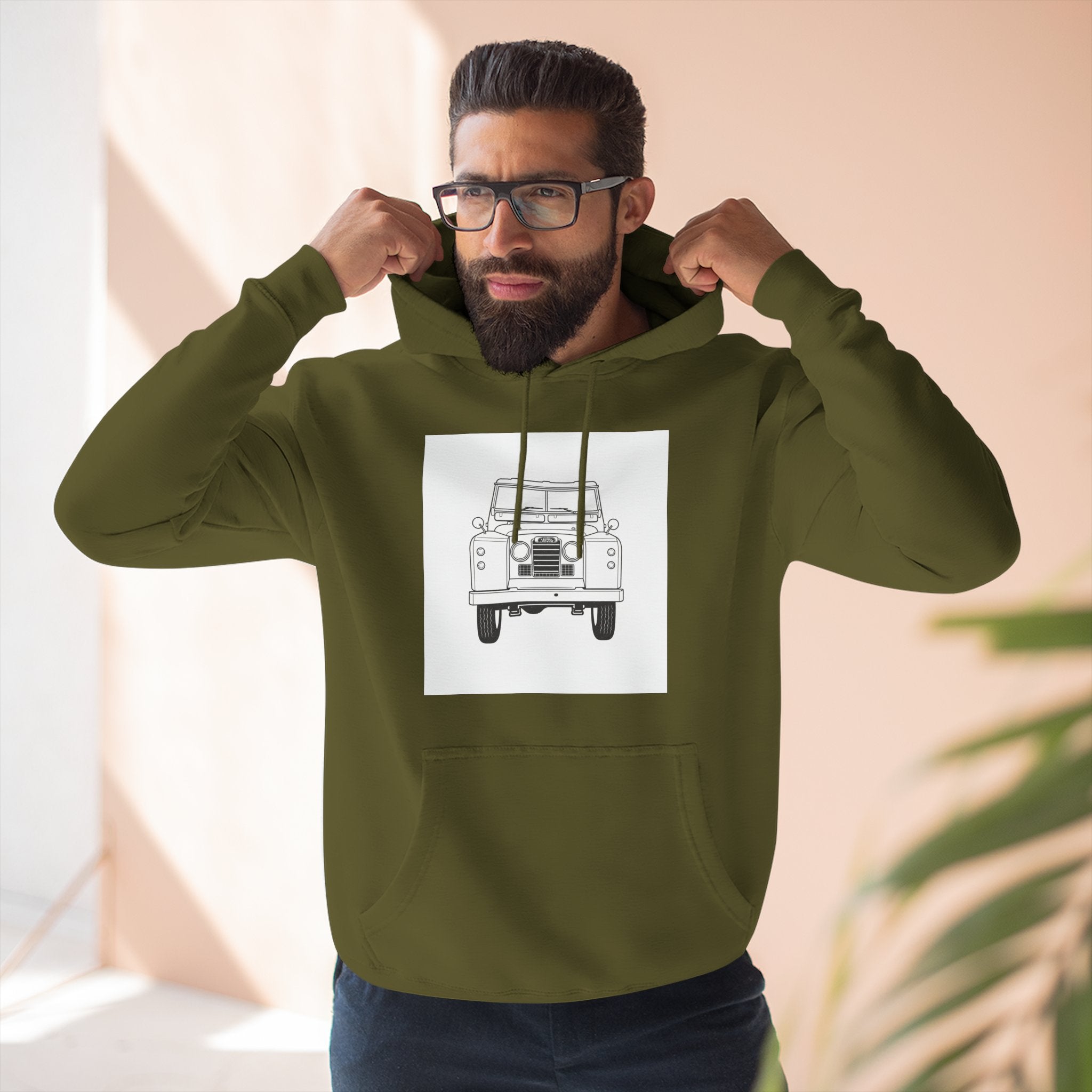 Land Rover Series Line Drawing Hoodie — Front & Rear Classic British 4x4