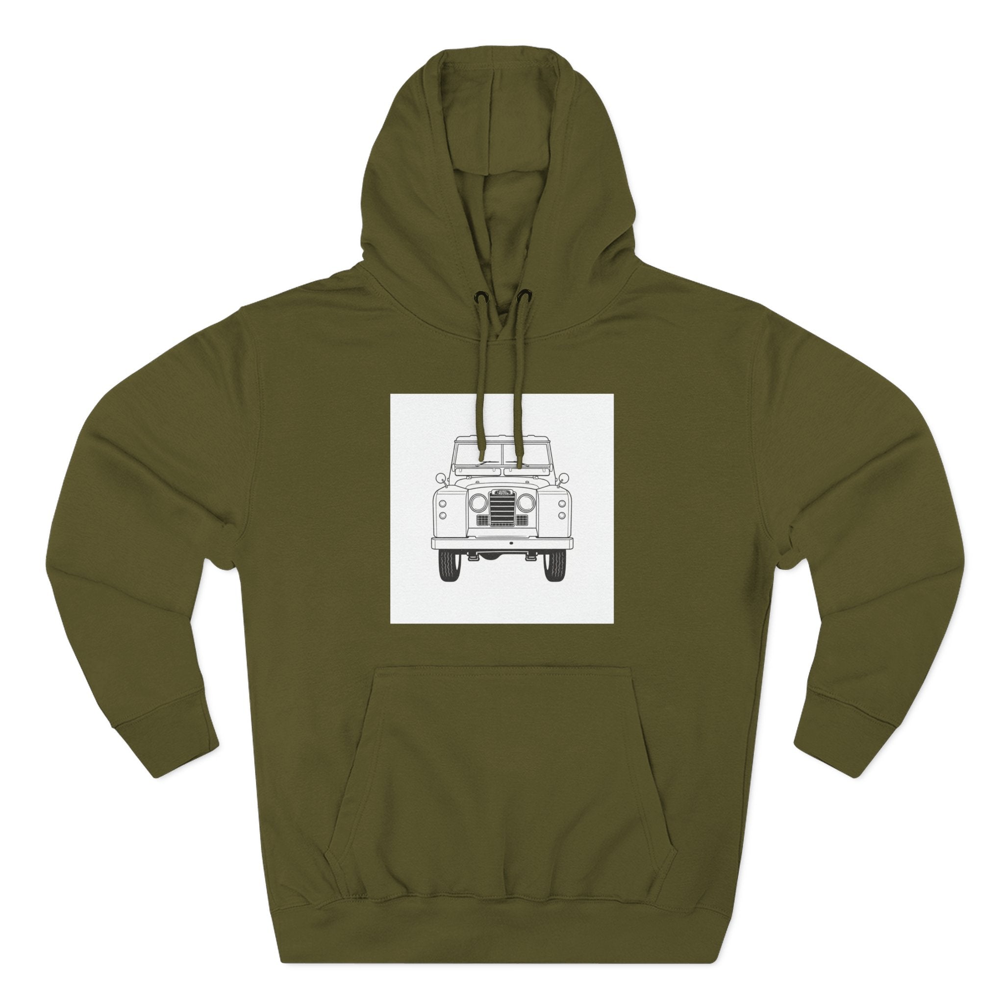 Land Rover Series Line Drawing Hoodie — Front & Rear Classic British 4x4
