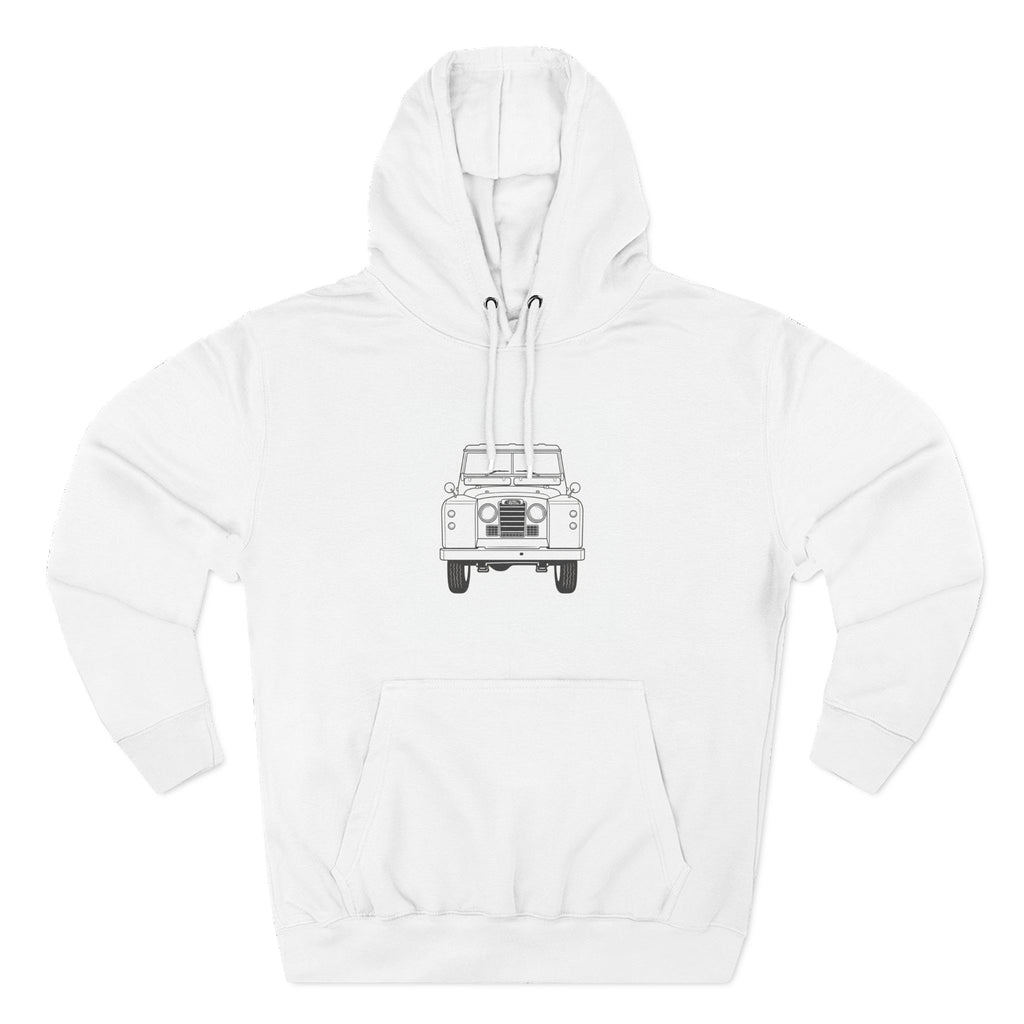 Land Rover Series Line Drawing Hoodie — Front & Rear Classic British 4x4