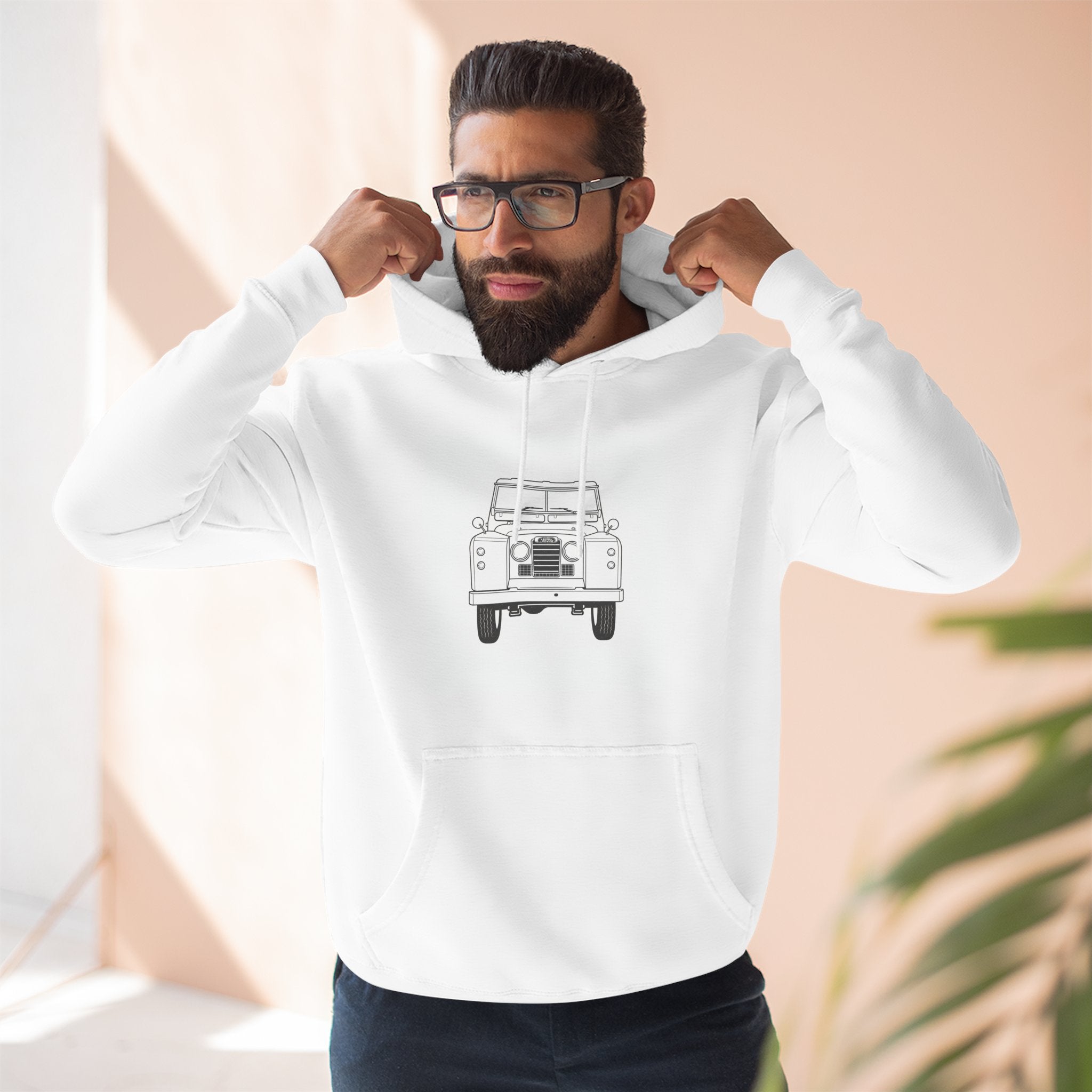 Land Rover Series Line Drawing Hoodie — Front & Rear Classic British 4x4