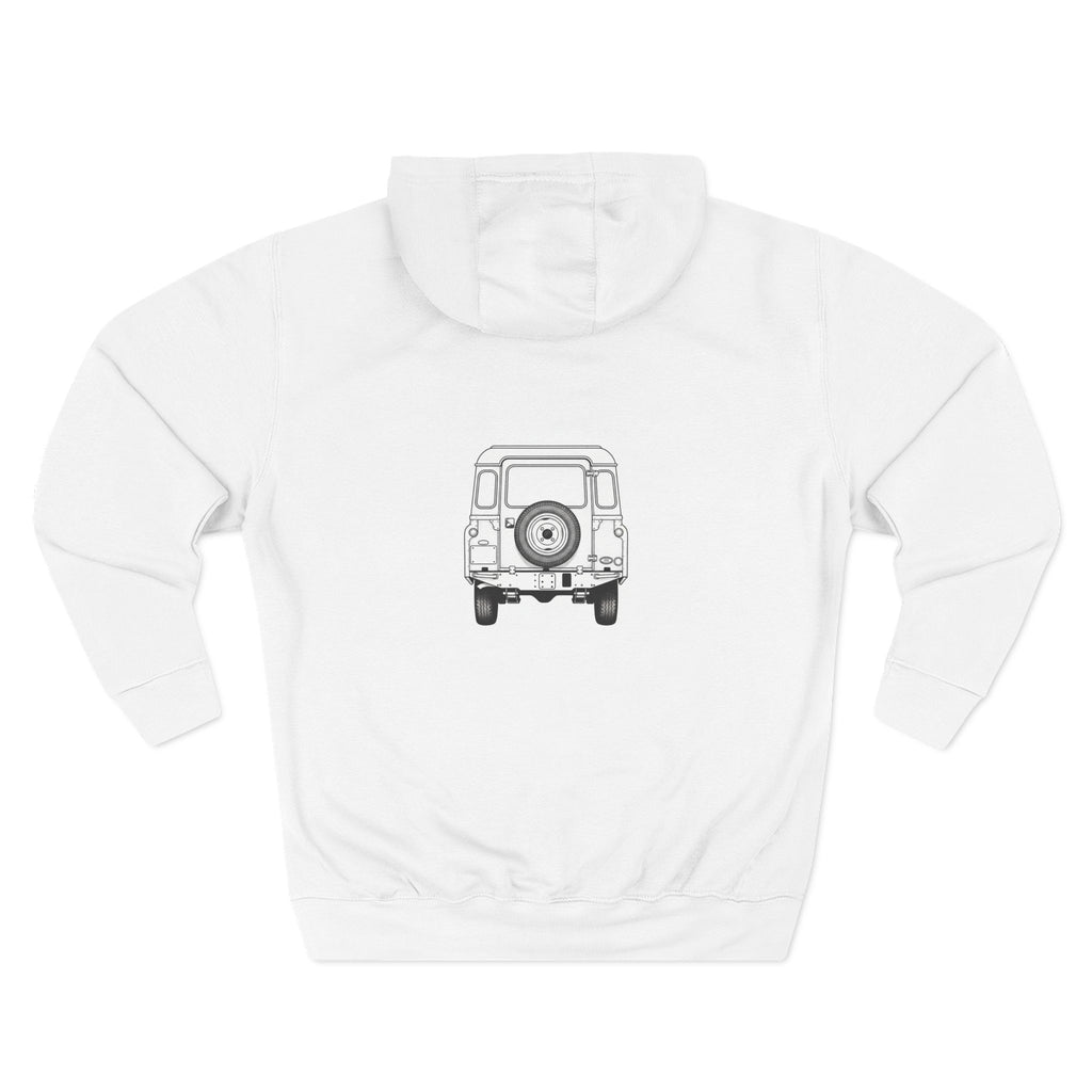 Land Rover Series Line Drawing Hoodie — Front & Rear Classic British 4x4