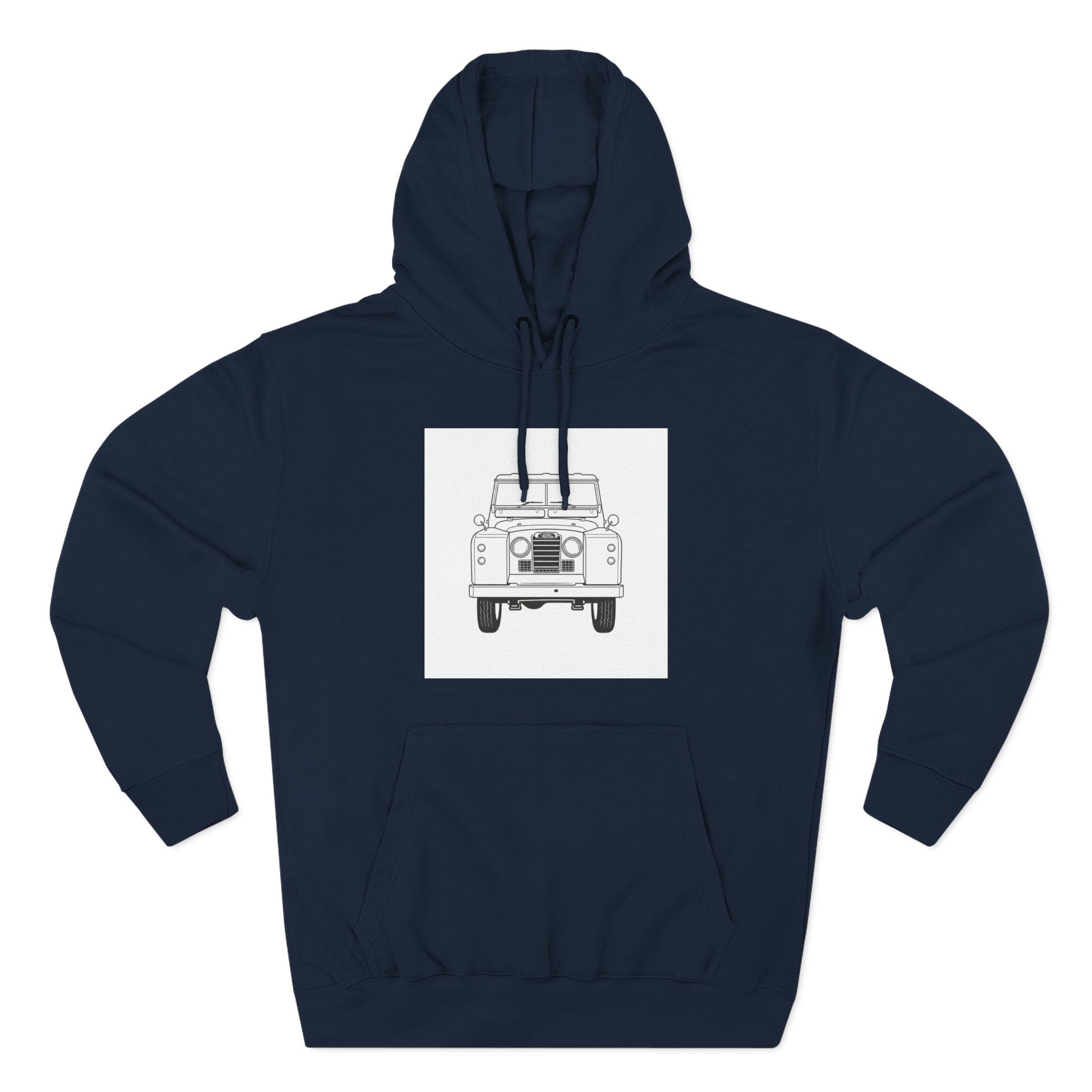 Land Rover Series Line Drawing Hoodie — Front & Rear Classic British 4x4