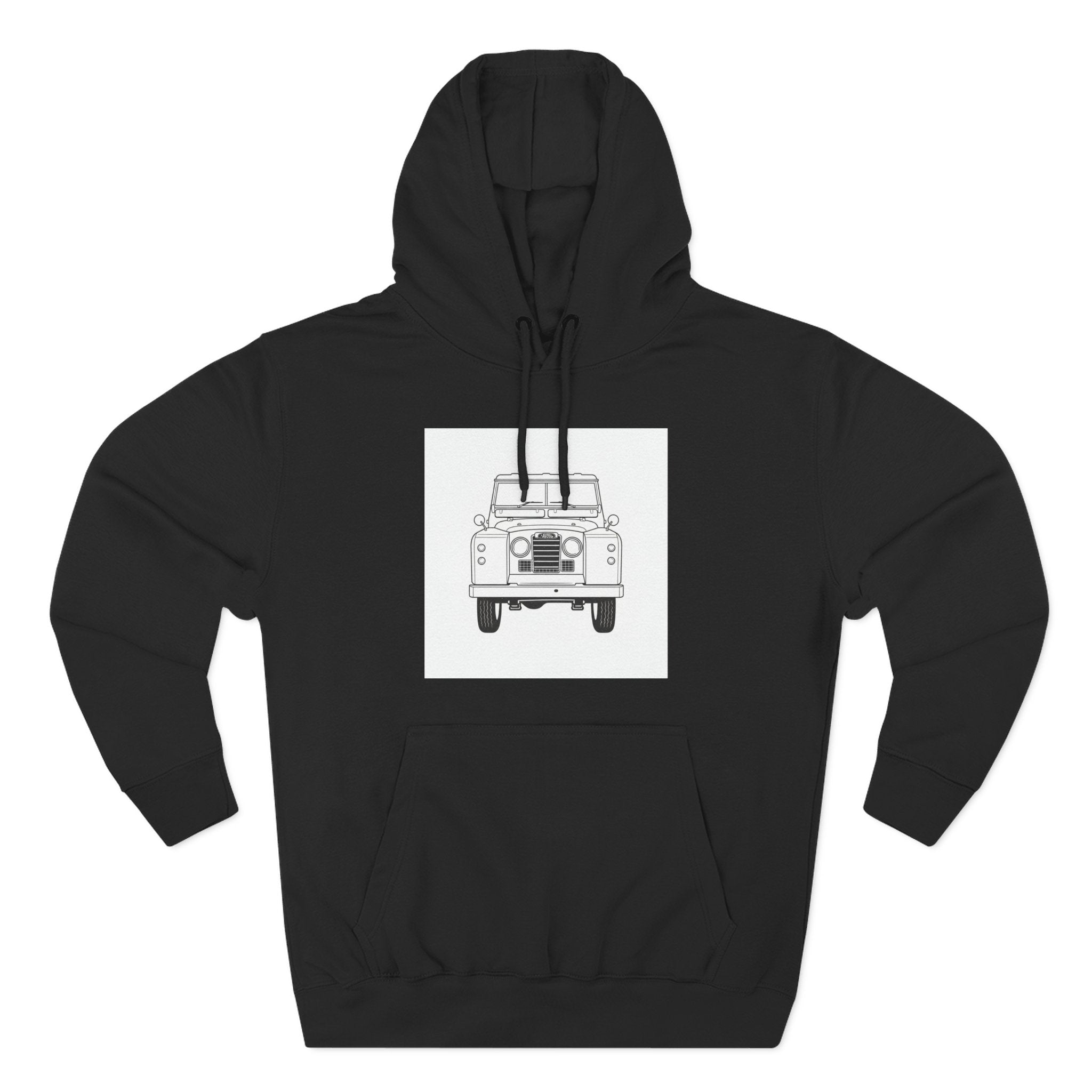 Land Rover Series Line Drawing Hoodie — Front & Rear Classic British 4x4
