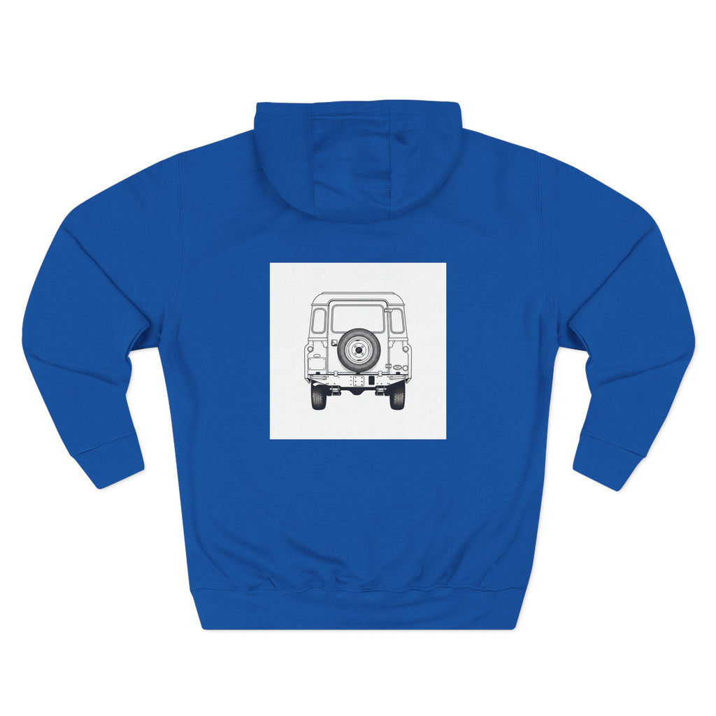 Land Rover Series Line Drawing Hoodie — Front & Rear Classic British 4x4