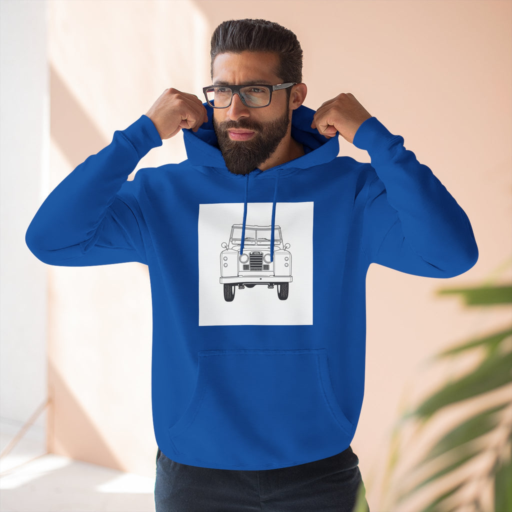 Land Rover Series Line Drawing Hoodie — Front & Rear Classic British 4x4